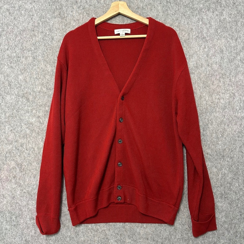 Cypress Links Mens Red V-Neck Button Front Cardigan Sweater Large 100% Acrylic